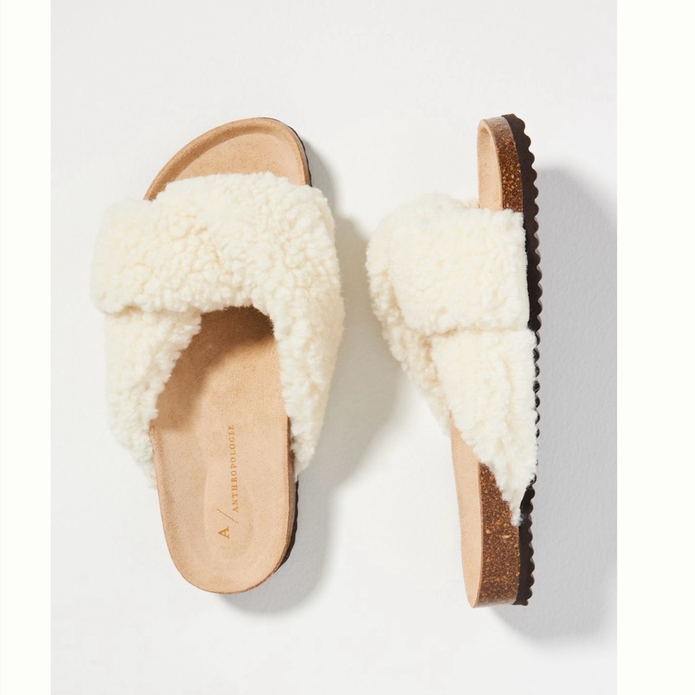 NWOT Anthro Sherpa Slides Sandals